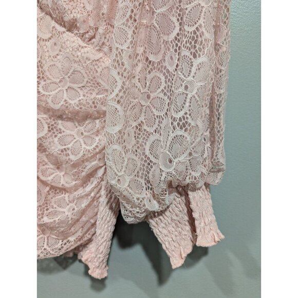 Boston Proper Women's Pink Floral Lace V-Neck Long-Sleeve Top Cinched Size S - Picture 8 of 16